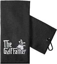 TOUNER Funny Golf Towel Gift for Dad, Funny Golf Towel for Men, Retirement Gifts for Men Golfer, Embroidered Golf Towels for Golf Bags with Clip (The Golf Father)