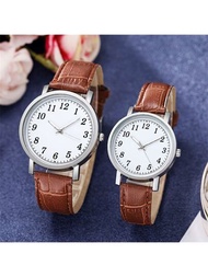 2 piezas/set Reloj de pareja Set, con blanco negro simple número lujo moda Reloj de pulsera