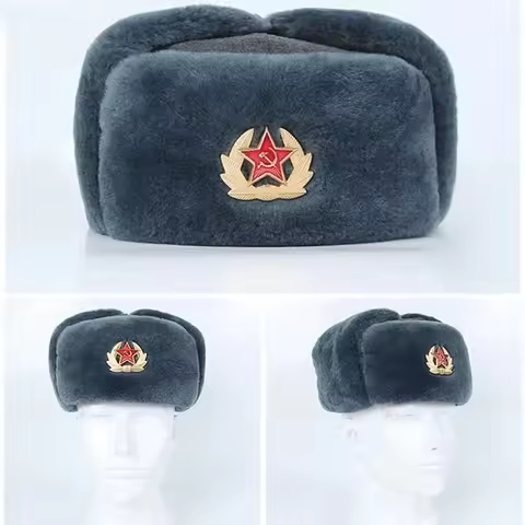 High-Precision Replica Soviet Russian Ushanka Cotton Hat M69 Red Army Star Gray Winter Hat with Line