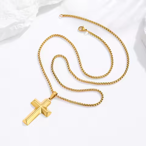 Luxury 24K 9999 Pure Gold real gold Cross Necklace Glow Stereo Cross Pendant Necklace
