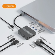 Blueendless USB C Hub 7In1 USB3.2 อะแดปเตอร์ประเภท C Hub แล็ปท็อป Docking Station 4K 60Hz Dual HDTV