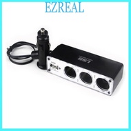 EZR 3 Way Car Socket Adapter Splitter with USB Charging Port 12V 24V Triple Chargers
