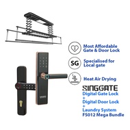 SINGGATE FS012 + FM021 + LS026 Mega Bundle Digital Door Lock +  Digital Gate Lock + Laundry Rack