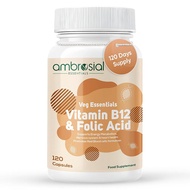Ambrosial Vitamin B12 1000 mcg + 500 mcg Folic Acid | High Strength 1500 mcg b12 vitamin & Folic Aci