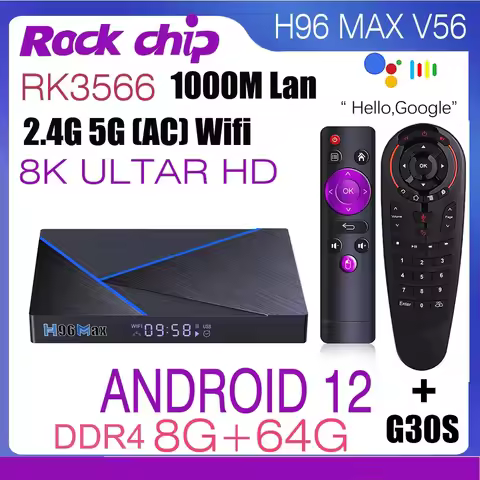 Android 12 H96 Max V56 Smart TV Box 8K 2.4G 5G WIFI 8G 64GB Rockchip RK3566 Google Play 1000M Eherne