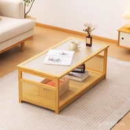 New Style Solid Wood Modern Living Room Table Small Apartment Table Simple Coffee Table Glass Rattan