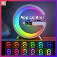 Multifunctional Wireless Charger Stand Alarm Clock Speaker APP RGB Light Fast Charging Station for i