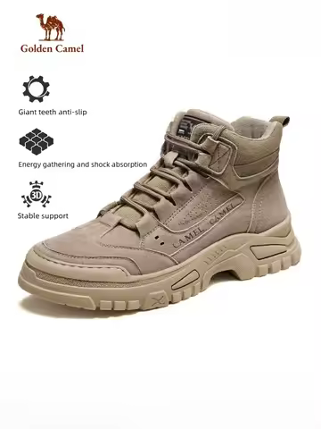 Golden Camel Outdoor Hiking Boots for Men's Retro Casual High Top Fleece Lined Mountaineering Shoe N
