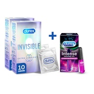 Durex Thin Bundle - Invisible Extra Lubricated (Thinnest) Condoms 10s + Intense Gel Lube 10ML