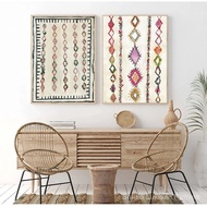 Moroccan Carpet Art Painting, Bohemian Wall Pictures, Abstract Neutral Eclectic Canvas Art Prints, B