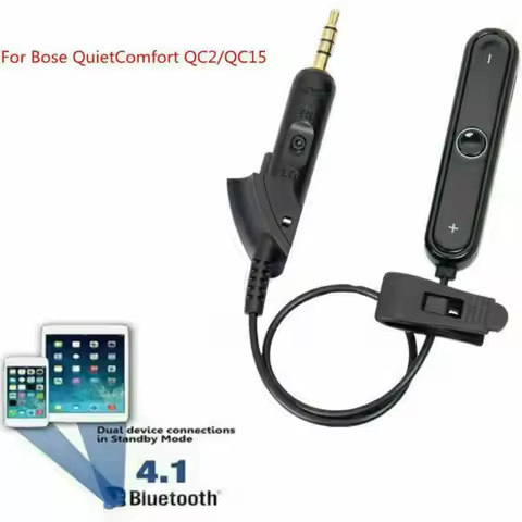 Replace Adapter Cable Compatible Black Bluetooth Receiver Neutral Headphone Cable for Bose QuietComf