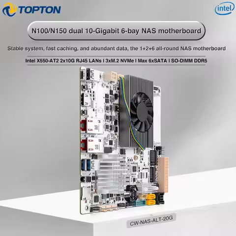 Topton 2x10G LAN NAS Motherboard Intel N150 2*X550-AT2 NICs 3*M.2 NVMe Max 6*SATA3.0 TF eMMC slot Fi
