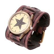 [Miracle Watch Store] Miracle Watch Store Retro Wide Cow Leather Bracelet Watch Vintage Men Wrist Wa