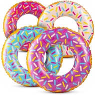 Inflatable Donuts - Pack of 4 24 Inch Donut Pool Float for Kids Pool Tube, Assorted Swim Rings with 