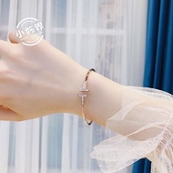 New Soft Steel Material Hollow Tube Titanium Bracelet Diamond-Free Double T Glossy T-Shaped Zircon D