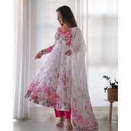 Flower Print silk Anarkali Gown