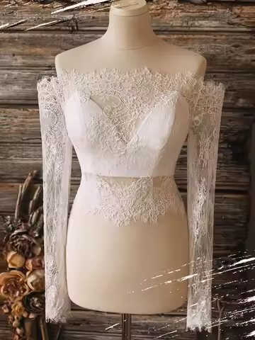 Customzied Off Shoulder Wedding Jackets Full Sleeves Lace with Buttons Bridel Boleros Bridal Shrug W