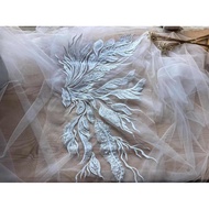 Phoenix Tail Ivory Floral Lace Bridal Gown with Paillettes and Embroidered Trim H0600