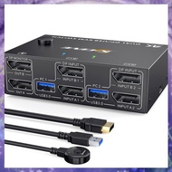 (Y W Z H) KVM Switch Dual Monitor DisplayPort Spare Parts 4 USB3.0 for 2 Computers, 2 in 2 Out DP 1.