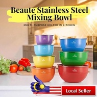 KM iGOZO BEAUTE COLORFUL STAINLESS STEEL MIXING BOWL + 3 PCS KNIFE SET (BLACK) Mangkuk