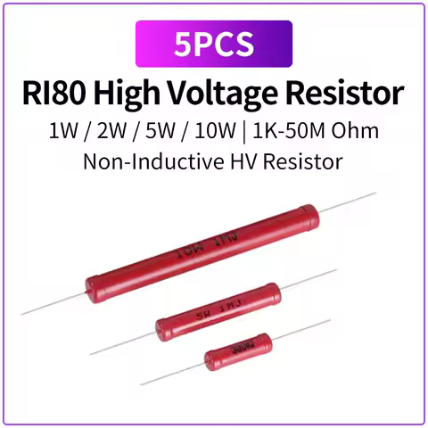 5PCS RI80 High Voltage Resistor 1W 2W 5W 10W 1K-50M Ohm Non Inductive High Value Resistor HV Resisto