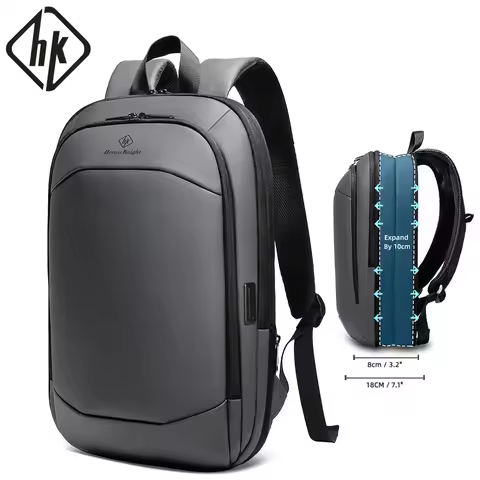 HK Business Backpack for Men 17 Inch Laptop Backpack with USB Port Slim Expandable Waterproof Travel
