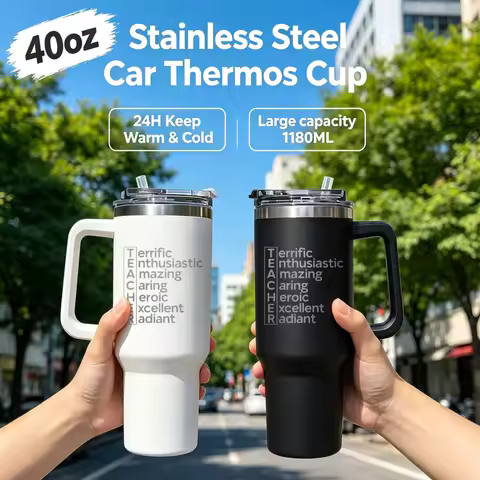 3PCS 40oz tumbler with handle, Stainless Steel Water Bottle, Insulated coffee mug, 1L thermal Water