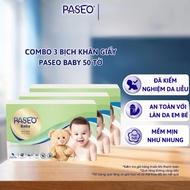 [Combo of 3 packs] PASEO Baby Tissues 50 Sheets/Pack Soft and Smooth Safe for Sensitive Skin 3 Layer