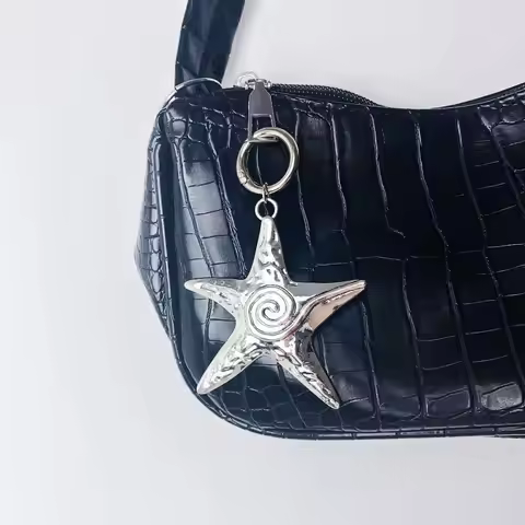 Grunge Goth Metal Starfish Pendant Keychain Silver Punk Bag Keychain Star Fish Charm Beach Ocean Key
