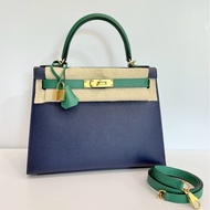 Hermes Kelly28 藍拼綠 金釦 馬蹄燙金 Epsom皮 全新