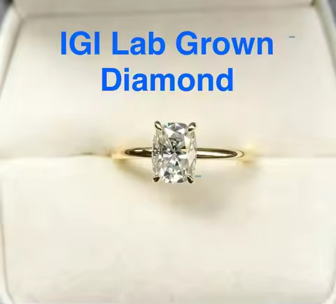 IGI Certified Cushion Cut Lab Grown Diamond Ring E Color 2 3 CT Solid 14K 18K Yellow Gold Factory Di