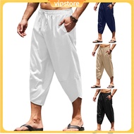 <In Stock>  Cropped Pants Mid-rise Cool Men Mid-Calf Length Baggy Pants