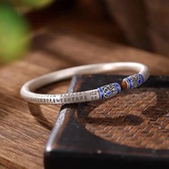 Jiuxi Silver Building Pure Silver 999 Heart Bracelet Sterling Silver Female Retro Cloisonne Opening 