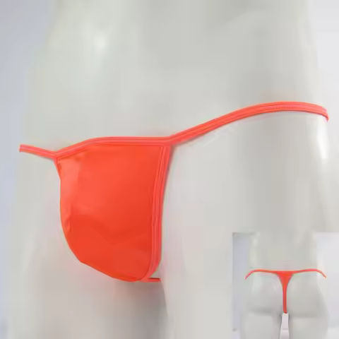 Mens G699Y String Thong Front Pouch T-Back Shiny Satin Knit mens underwear Tri-angel Patch Back