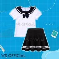 Stelan Blouse Anak Model Sekolah Jepang Stelan Blouse Anak Korea Blouse + Rok Payung Scuba List Prem