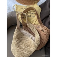 Travel Vacation Tote Bag Woven Retro French Straw Female Summer Seaside Beach Shoulder Rattan Art Bu