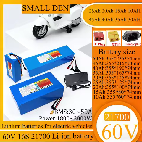 60V 15Ah 10Ah 30Ah 35Ah 50Ah 20Ah 21700 Lithium battery pack With 50A BMS 0-3000W For E-tools motorc