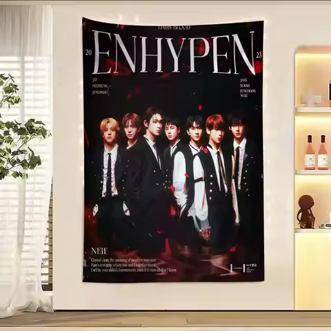 Kpop Man E-ENHYPEN Cartoon Tapestry Art Science Fiction Room Home Decor Wall Hanging Sheets