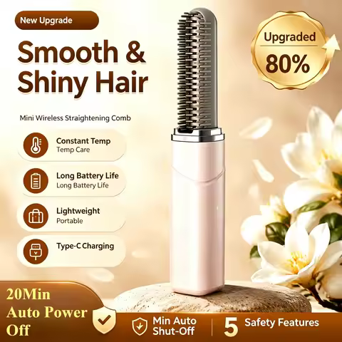 2026 Wireless Mini Straight Hair Comb USB Charging Bangs Comb Portable Curling Iron Electric Comb Tr
