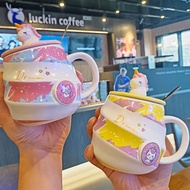 Cốc ly sứ Unicorn xoáy cầu vồng dễ thương nắp 3D kèm thìa độc đáo 500ml