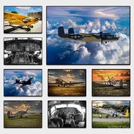 Vintage Military Aircraft Canvas Print Wall Art Spitfire B-17 Bomber B36 Jet Combat Plane Poster WW2