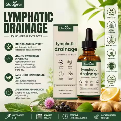 Googeer Lymphatic Drainage Herbal Drops with Uncaria Rhynchophylla and Red Clover, 60 Ml Bottle, 1 M