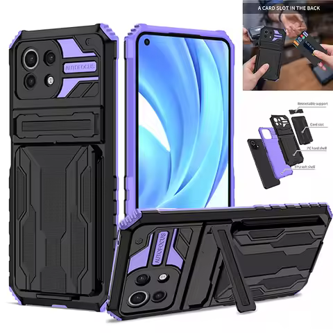 Shockproof Card Slot Phone Cover For Xiaomi 11 Lite 5G Mi 11Lite 5G NE Case Armor Stand Bracket Hard