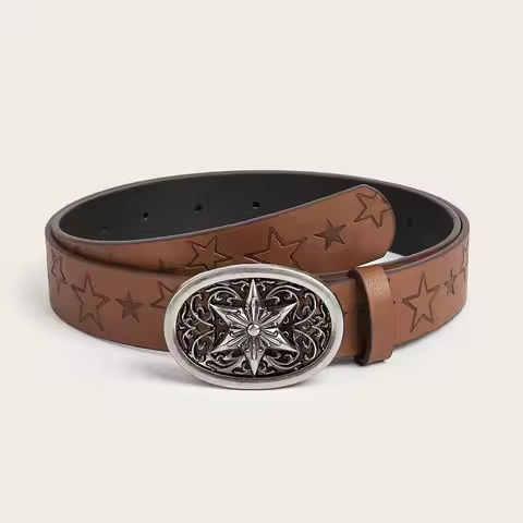 Hot girl daily brown texture star snap belt star print pattern belt