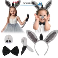 CHAMPIONO 4PCS Donkey Costume Set, Funny Animal Donkey Headband, Fashion Tail Nose Bow Tie Donkey Ea