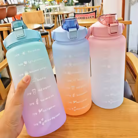 0.9/2 Liter Large Capacity Sports Water Bottle Leak Proof Colorful Plastic Cup Drinking Outdoor Trav