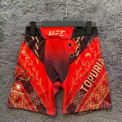 UFC Bullfighter ILIA TOPURIA Men's Red Race Shorts Breathable Loose Fit Speed Dry Sports Training Fi