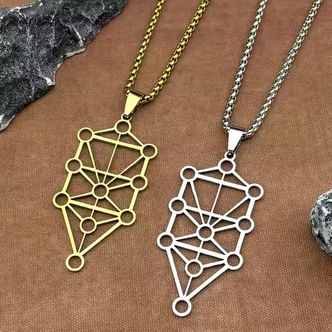 Yoga Kabbalah Sephirot Chakra Tree of Life Pendant Nekclace for Women Cabala Stainless Steel Gold Co