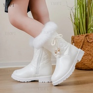 YAOPI Girls Long Boots Warm Shoes for Winter Kids Princess Boots with Fur 2024 New Fashion Sweet Gir