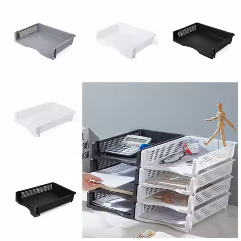 File Box Desktop A4 Document Organizer Stackable Laminated Plastic Papers Rack Storage Tray for Home